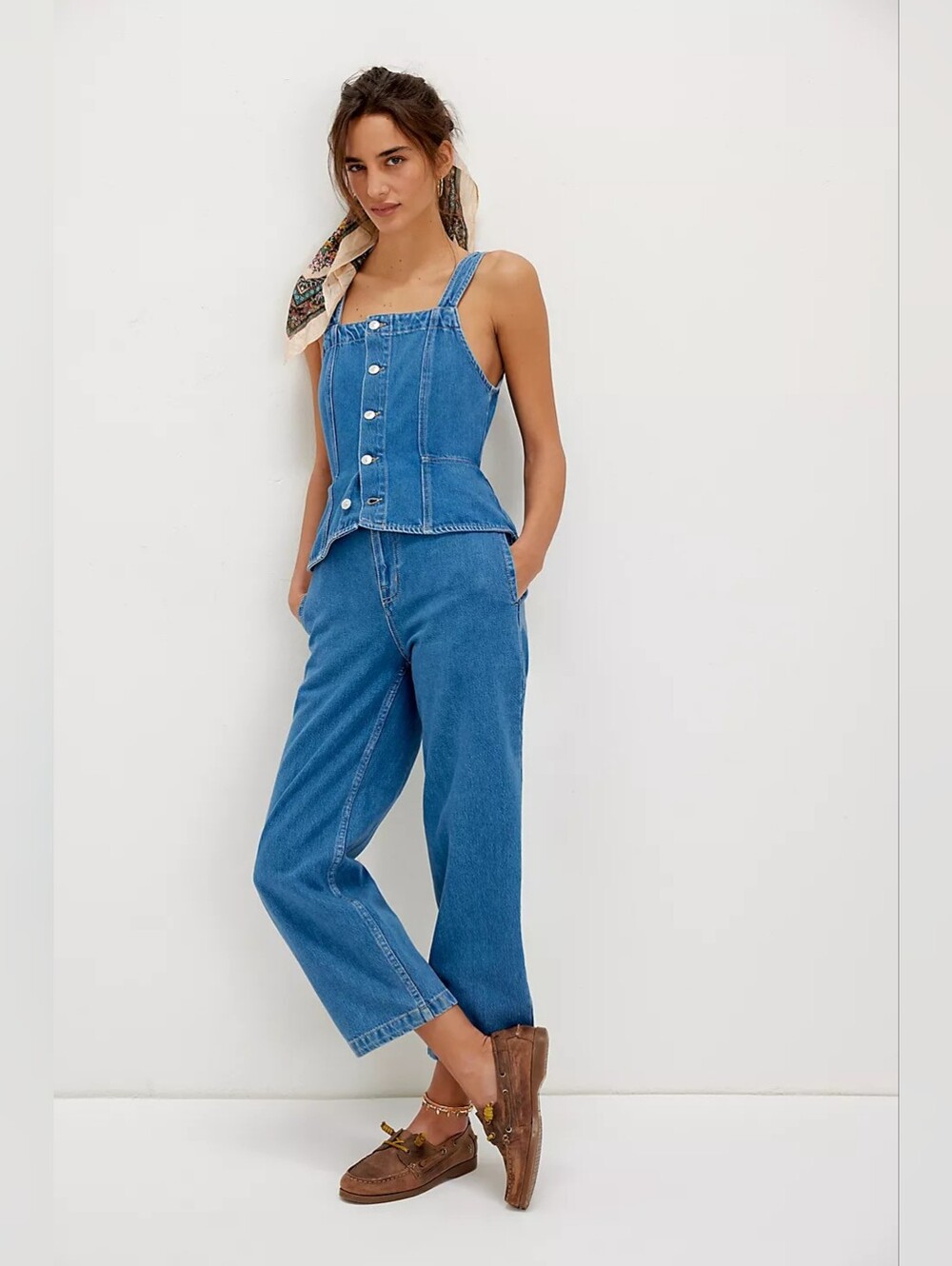 We The Free Hazel Jumpsuit Denim Blue Jean Jumper Open Back Sleeveless Small - Picture 2 of 12